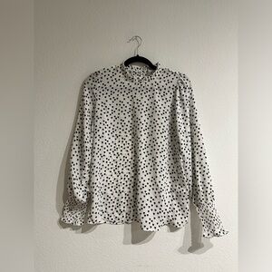 Rachel Zoe White Long Sleeve Blouse with Black Hearts, Size M